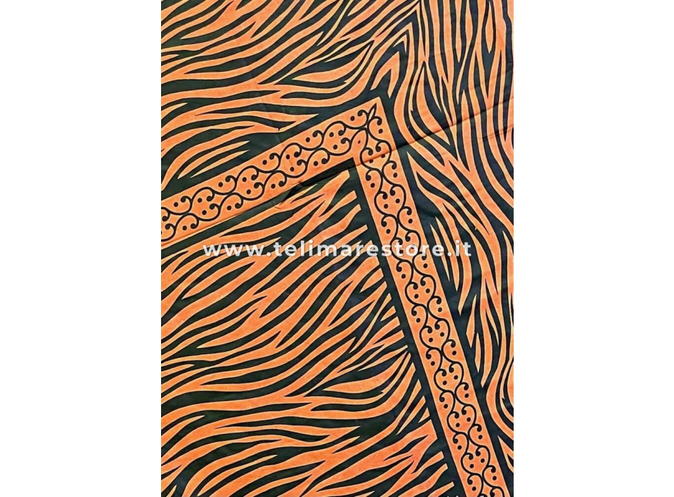 Copritutto Grande Zebrato Arancione Nero 100% Cotone Copri Divano 220x240cm Copriletto Con Frange