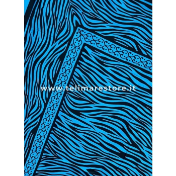 Copritutto Grande Zebrato Azzurro Nero 100% Cotone Copri Divano 220x240cm Copriletto Con Frange