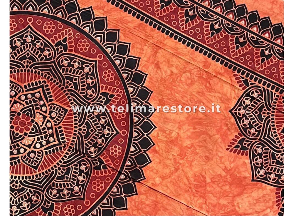 Copritutto Medio Horizon Arancione Batik 100% Cotone Copri Poltrona 140x230 cm Telo Mare con Frange