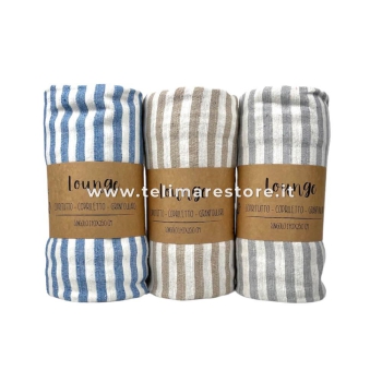Copritutto Medio Lounge Rigato Blu-Bianco 170x250 cm Copriletto Singolo, Copri divano