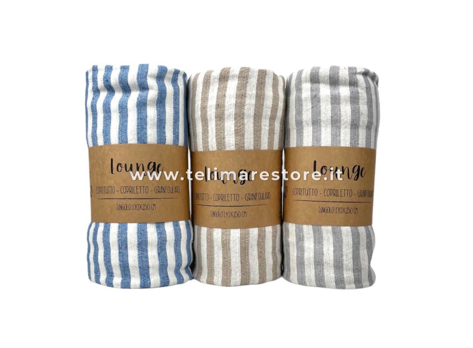 Copritutto Medio Lounge Rigato Blu-Bianco 170x250 cm Copriletto Singolo, Copri divano