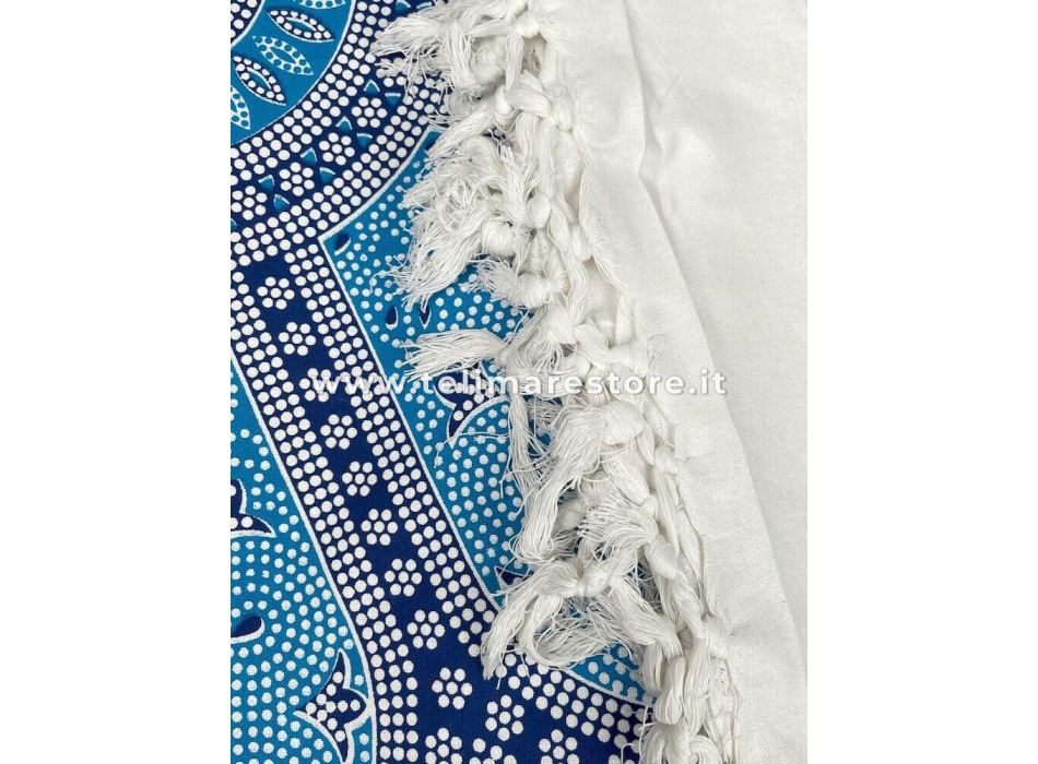 Copritutto Medio Margherita Bianco Azzurro 100% Cotone 140x240cm Copri Divano Etnico Telo Mare