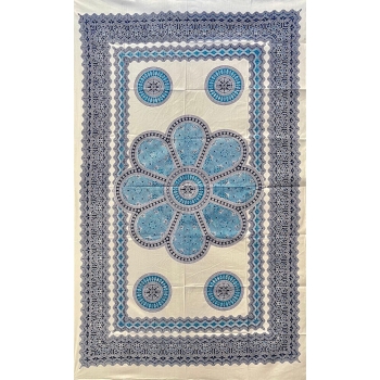 Copritutto Medio Margherita Bianco Azzurro 100% Cotone 140x240cm Copri Divano Etnico Telo Mare