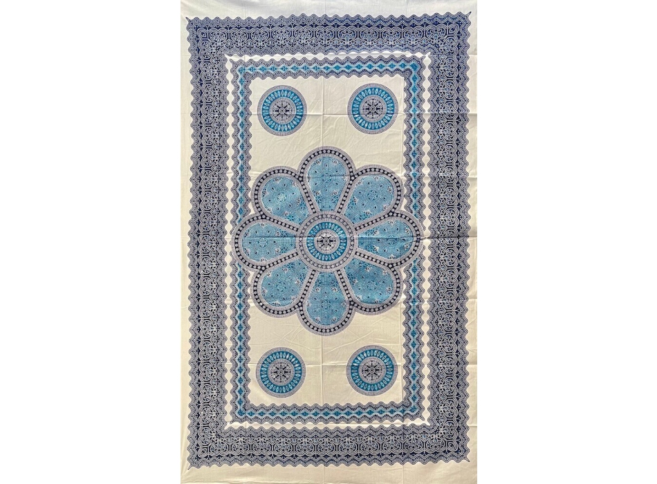 Copritutto Medio Margherita Bianco Azzurro 100% Cotone 140x240cm Copri Divano Etnico Telo Mare
