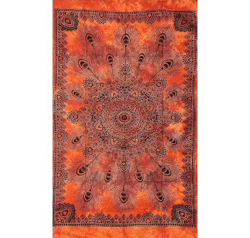 Copritutto Medio Piume Arancione Batik 100% Cotone Copri Poltrona 140x230 cm Telo Mare con Frange