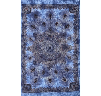 Copritutto Medio Piume Blu Batik 100% Cotone Copri Poltrona 140x230 cm Telo Mare con Frange