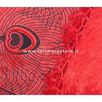 Copritutto Medio Piume Rosso Batik 100% Cotone Copri Poltrona 140x230 cm Telo Mare con Frange