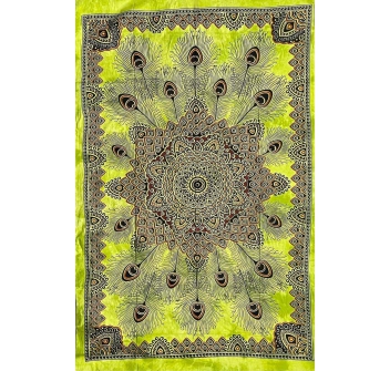 Copritutto Medio Piume Verde Batik 100% Cotone Copri Poltrona 140x230 cm Telo Mare con Frange