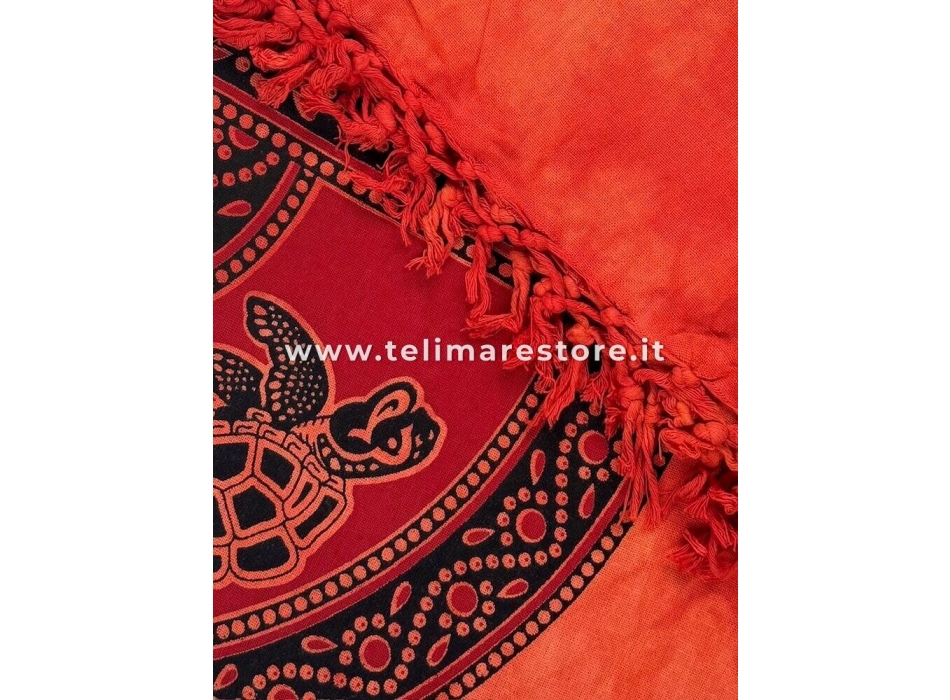 Copritutto Medio Tartaruga Arancione Batik 100% Cotone Copri Poltrona 140x220cm Telo Mare con Frange