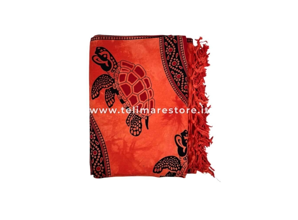 Copritutto Medio Tartaruga Arancione Batik 100% Cotone Copri Poltrona 140x220cm Telo Mare con Frange