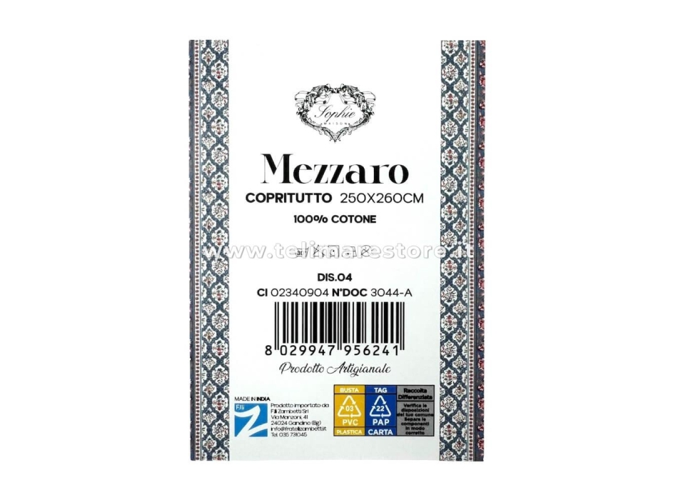 Copritutto Mezzaro Grande Dis.4 Copri Divano 100% Cotone Copriletto Senza Frange 250x260cm