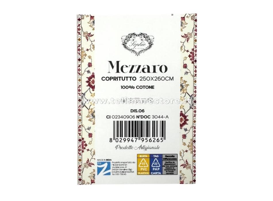 Copritutto Mezzaro Grande Dis.6 Copri Divano 100% Cotone Copriletto Senza Frange 250x260cm