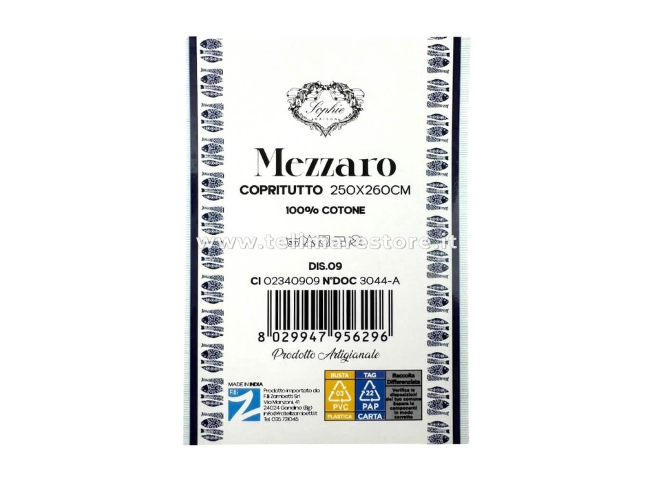 Copritutto Mezzaro Grande Dis.9 Copri Divano 100% Cotone Copriletto Senza Frange 250x260cm