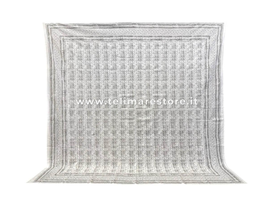 Copritutto Mezzaro Grande Etnic Grigio Copri Divano 100% Cotone Copriletto Senza Frange 250x260cm
