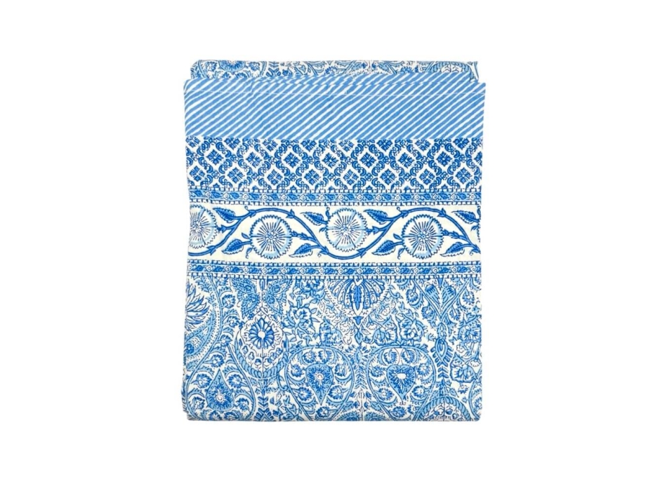 Copritutto Mezzaro Grande Floreal Azzurro Copri Divano 100% Cotone Copriletto Senza Frange 250x260cm