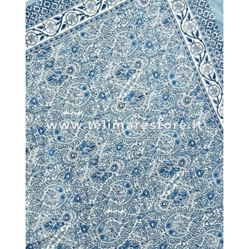 Copritutto Mezzaro Grande Floreal Azzurro Copri Divano 100% Cotone Copriletto Senza Frange 250x260cm