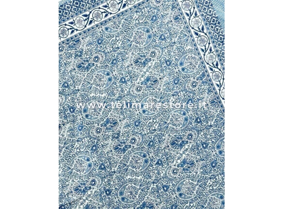 Copritutto Mezzaro Grande Floreal Azzurro Copri Divano 100% Cotone Copriletto Senza Frange 250x260cm