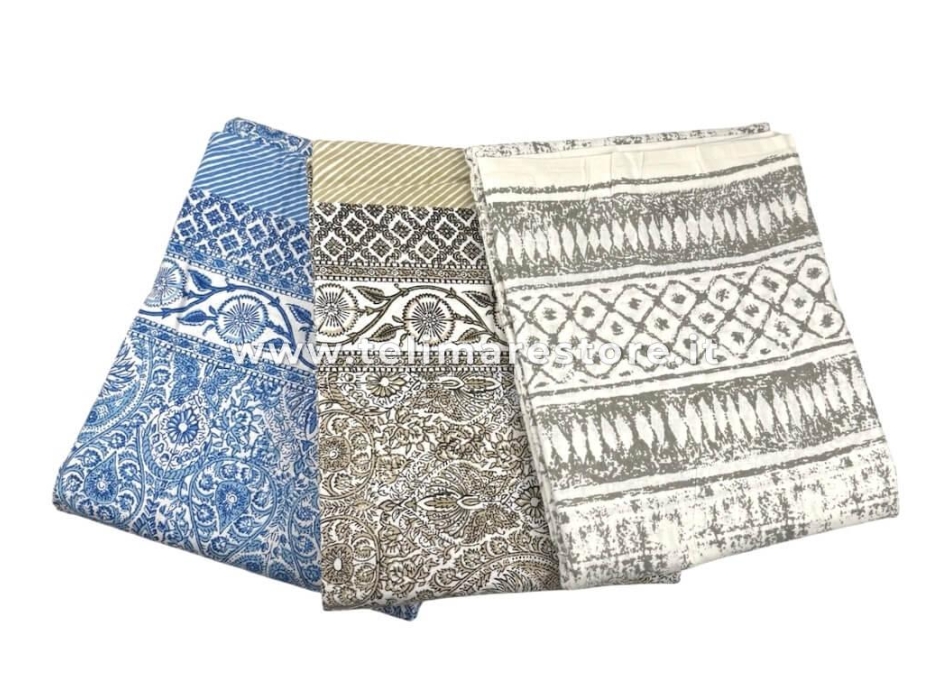 Copritutto Mezzaro Grande Floreal Azzurro Copri Divano 100% Cotone Copriletto Senza Frange 250x260cm