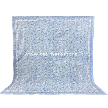 Copritutto Mezzaro Grande Floreal Azzurro Copri Divano 100% Cotone Copriletto Senza Frange 250x260cm