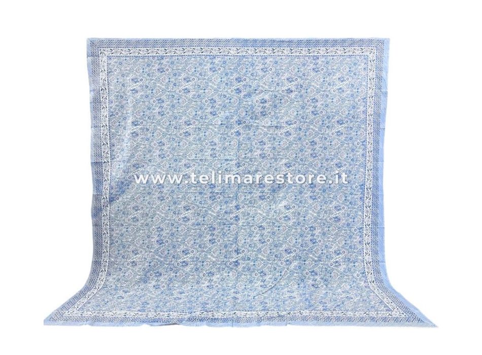 Copritutto Mezzaro Grande Floreal Azzurro Copri Divano 100% Cotone Copriletto Senza Frange 250x260cm
