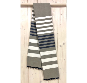 Fouta Aruba Bicolore Grigio Chiaro con Pon Pon