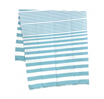 Fouta' Aruba Rigato Turchese con Pon Pon 100% Cotone Telo Mare 95x190cm