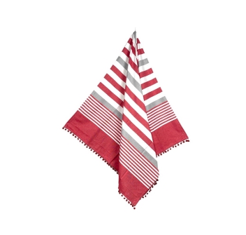 Fouta Aruba Rosso 80% Cotone 20% Poliestere Telo Mare Rigato con Pon Pon Pareo da Spiaggia