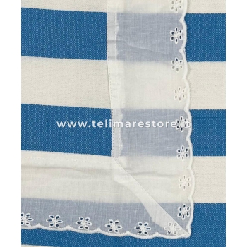 Fouta' Azzurro Rigato Sangallo 100% Cotone Telo Mare 90x170cm Asciugamano Pareo Spiaggia 