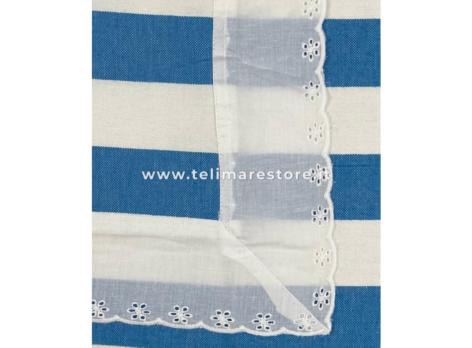 Fouta' Azzurro Rigato Sangallo 100% Cotone Telo Mare 90x170cm Asciugamano Pareo Spiaggia 
