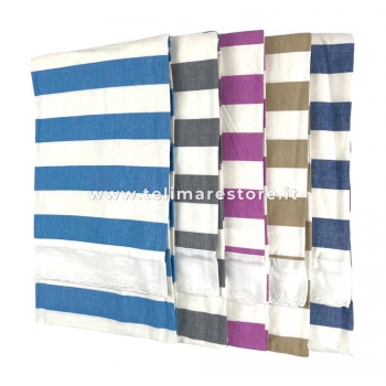 Fouta' Azzurro Rigato Sangallo 100% Cotone Telo Mare 90x170cm Asciugamano Pareo Spiaggia 