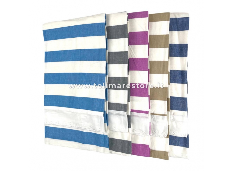 Fouta' Azzurro Rigato Sangallo 100% Cotone Telo Mare 90x170cm Asciugamano Pareo Spiaggia 
