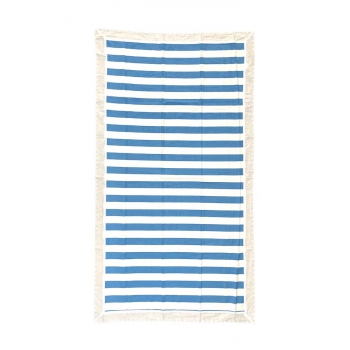 Fouta' Azzurro Rigato Sangallo 100% Cotone Telo Mare 90x170cm Asciugamano Pareo Spiaggia 