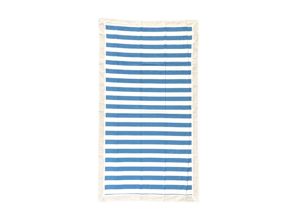 Fouta' Azzurro Rigato Sangallo 100% Cotone Telo Mare 90x170cm Asciugamano Pareo Spiaggia 