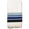 Fouta Cotone Spugna Bianco Bordo Rigato Blu Degradè 90x160cm con Frange
