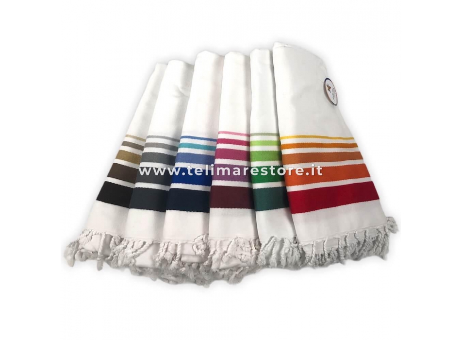 Fouta Cotone Spugna Bianco Bordo Rigato Verde Degradè 90x160cm con Frange