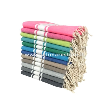 Fouta Singolo Tunisino T/Unita Blu 100%Cotone Riciclato 100x200cm Con Frange Telo Pareo
