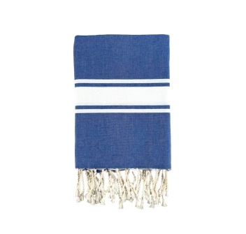 Fouta Singolo Tunisino T/Unita Blu 100%Cotone Riciclato 100x200cm Con Frange Telo Pareo