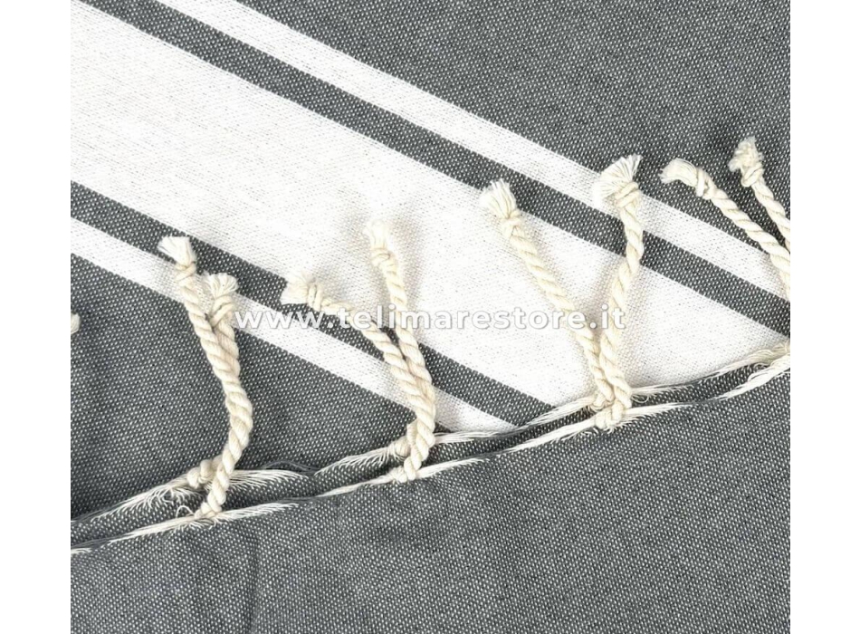 Fouta Singolo Tunisino T/Unita Grigio 100%Cotone Riciclato 100x200cm Con Frange Telo Pareo