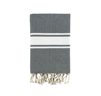 Fouta Singolo Tunisino T/Unita Grigio 100%Cotone Riciclato 100x200cm Con Frange Telo Pareo