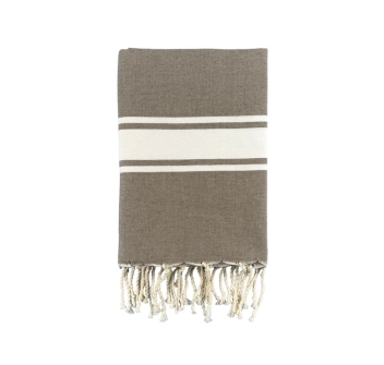 Fouta Singolo Tunisino T/Unita Marrone 100%Cotone Riciclato 100x200cm Con Frange Telo Pareo