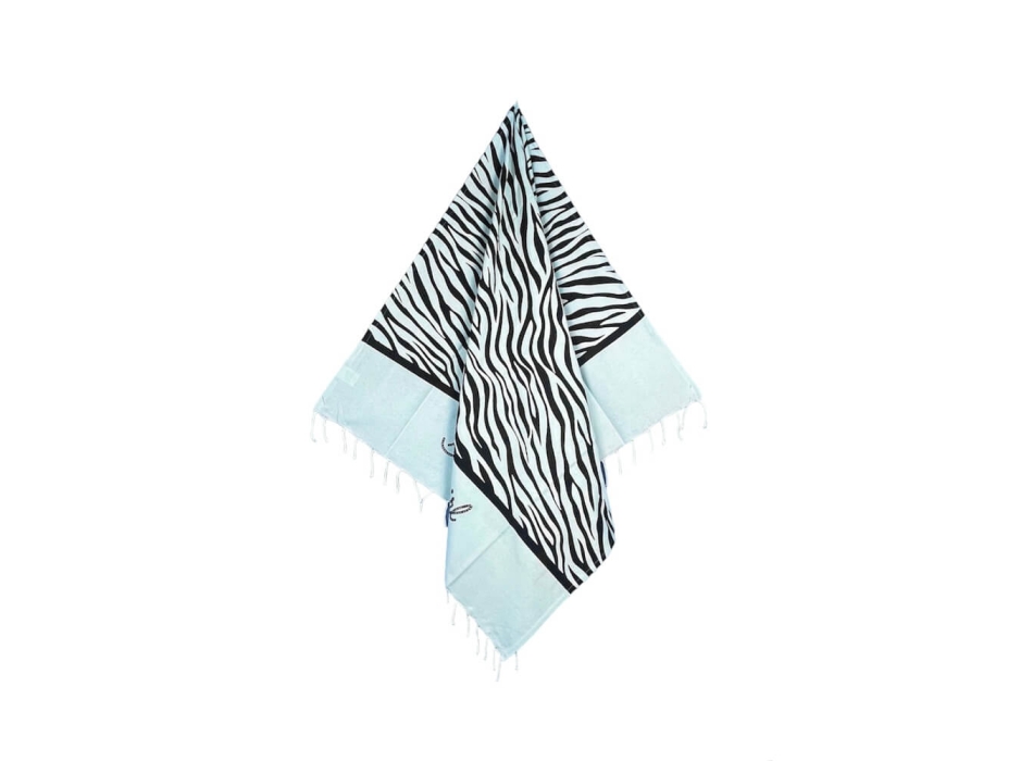 Fouta Singolo Zebra Azzurro 100% Cotone Telo Mare con Frange Asciugamano Pareo da Spiaggia