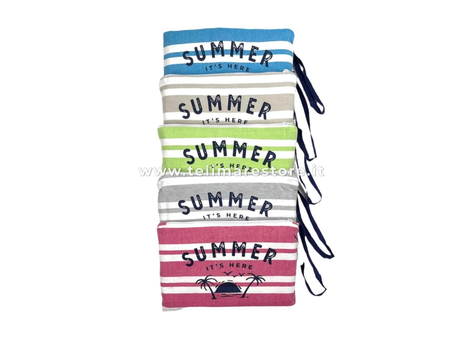 Fouta Summer Fucsia Con Pochette 100% Cotone Riciclato 90x175cm Frange Incluse Telo Mare Rigato