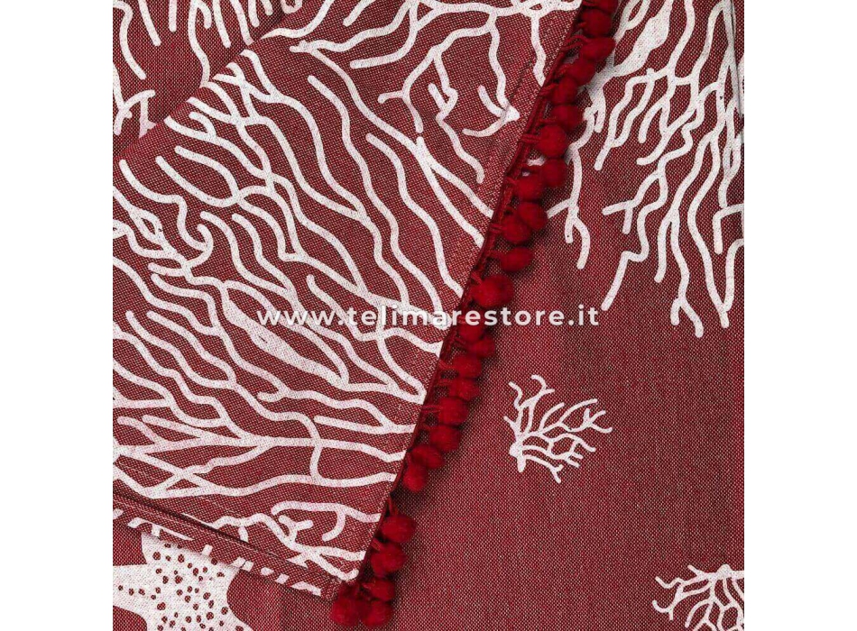 Fouta Telo Mare Coral Reef Rosso 90x180 cm con Pon Pon Telo Pareo