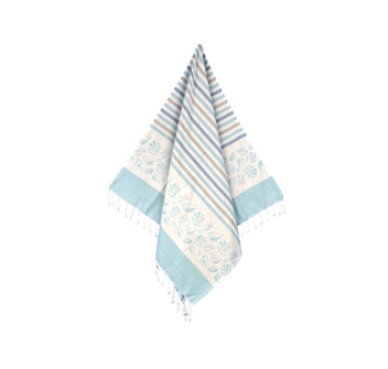 Fouta Tropical Summer Conchiglia Azzurro 80% Cotone 20% Poliestere Telo Mare con Frange Pareo da Spiaggia