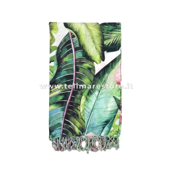 Fouta' Tropicana Ibiscus 100% Cotone Asciugamano 90x170cm con Frange Telo Mare Pareo da Spiaggia
