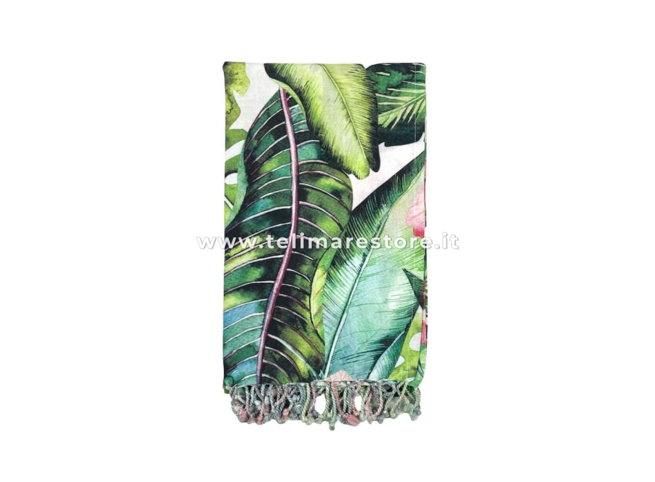 Fouta' Tropicana Ibiscus 100% Cotone Asciugamano 90x170cm con Frange Telo Mare Pareo da Spiaggia