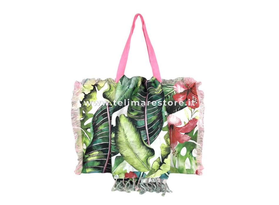Fouta' Tropicana Ibiscus 100% Cotone Asciugamano 90x170cm con Frange Telo Mare Pareo da Spiaggia