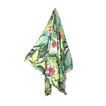 Fouta' Tropicana Ibiscus 100% Cotone Asciugamano 90x170cm con Frange Telo Mare Pareo da Spiaggia