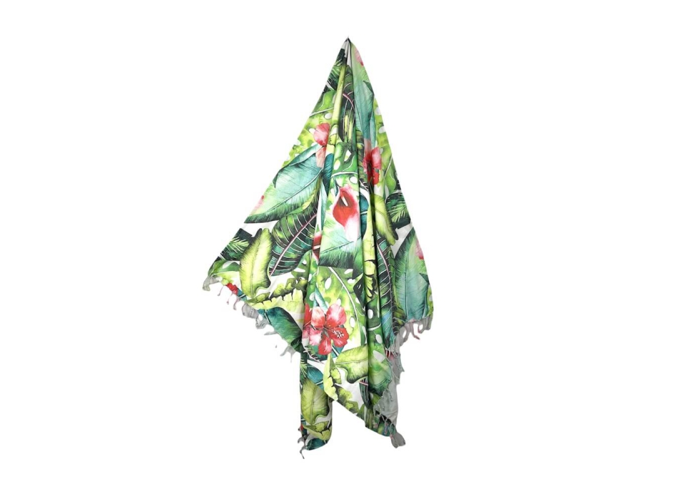 Fouta' Tropicana Ibiscus 100% Cotone Asciugamano 90x170cm con Frange Telo Mare Pareo da Spiaggia