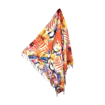 Fouta' Tropicana Tucani 100% Cotone Asciugamano 90x170cm con Frange Telo Mare Pareo da Spiaggia